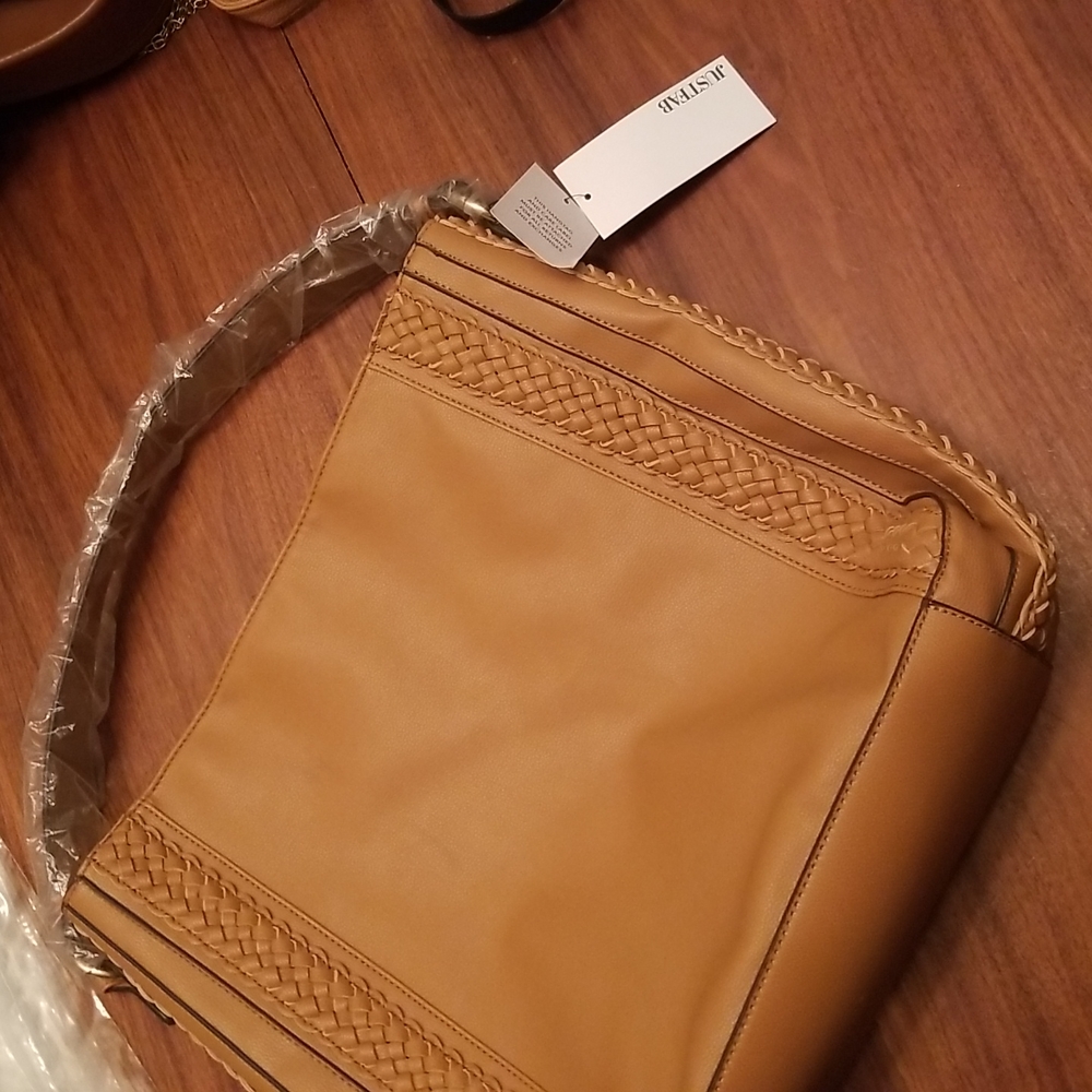 Just Fab vegan tan hobo NWT